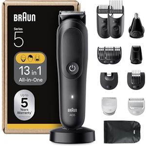 Braun Rifinitore All-in-One Series 5, Rasoio Elettrico Barba E Capelli 13In1, Taglia Peli Naso E Orecchie, Macchinetta Per Capelli, Lama ProBlade, Tecnologia AutoSense, Wet&Dry, AIO5565, Nero