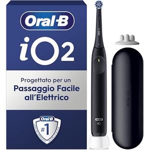 Oral-B iO 2 Spazzolino Elettrico Nero, 1 Testina Di Ricambio per Spazzolino Elettrico Oral B, Custodia Da Viaggio, Supporto per testine, Delicato sulle Gengive, Sensore di Pressione