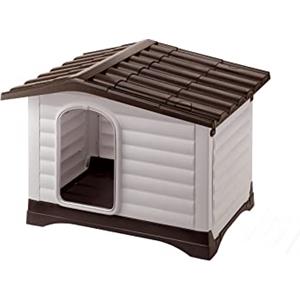 Ferplast DOGVILLA 70 Casetta per Cani, Lato Apribile, Fondo Sollevato Anti Umidità, Sistema Fuoriuscita Liquidi, Tetto Rimovibile, Porta Antimorso in Alluminio, Griglia Aerazione, 73 x 59 x h 53 cm