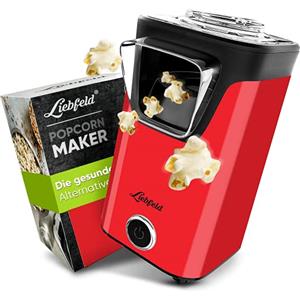 Liebfeld Macchina per popcorn, ad aria calda, senza grassi e olio | Gadget da cucina retrò per popcorn con zucchero, sale, macchina per snack (rosso)