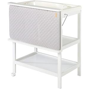 roba Vasca da Bagno Baby Pool con Fasciatoio Girevole sul Lato roba Style, 2 Ruote con Freni, con Materassino Impermeabile, Lavabile e Imbottito, Salvaspazio, Legno Laccato Bianco