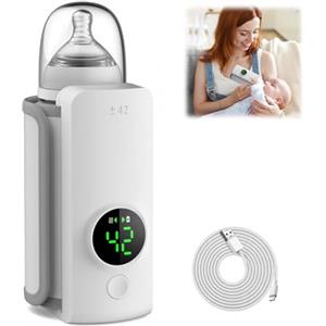 Ysislybin Scaldabiberon, Scaldabiberon Portatile da 6000 mAh con 6 Impostazioni di Temperatura Regolabili e Display LCD Scalda Biberon Neonato Portatile Wireless USB per Biberon con Diametro Fino a 6,5 cm