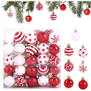 MiOYOOW Palline di Natale Infrangibili, 50 Pezzi Palline da Appendere per Decorazioni con Cordino, Ornamenti Albero di Natale, per Feste di Compleanno per Interni ed Esterni, Matrimoni, Natalizie