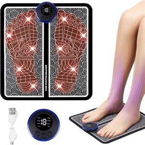 OSDUE Massaggiatore per Piedi,EMS Massaggiatore Elettrico Pieghevole e Portatile,8 Modalità e 19 Intensità,per la Circolazione Sanguigna e il Sollievo dal Dolore Muscolare,per Uomo e Donna