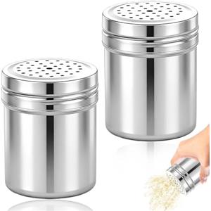 ATTEEFI 2 Pezzi Dispenser con Fori per Zucchero, Grande Spargisale per Campeggio, Argento Agitatore per Spezie in Acciaio Inossidabile, Design a Foro Intero, per Sale, Cannella, Paprika