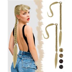 SanKristo 2 PCS 76 cm Estensioni intrecciate Coda di cavallo con elastico Cravatta, treccia lunga Accessori Parrucca Posticci Capelli lisci naturali Ponytail finta sintetiche Donne Quotidian, Biondo