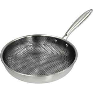 Caskunbsy Padella Wok Antiaderente in Acciaio Inox con Rivestimento a Nido d'Ape Antigraffio e Antiaderente, Padella per Bistecca, Padella per Wok Cinese, Senza Zampe (32 cm)