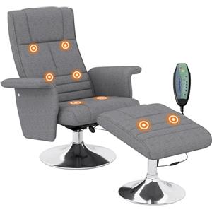 HOMCOM Poltrona Massaggiante a 8 Punti e Reclinabile con Telecomando e Poggiapiedi, Poltrona Relax in Acciaio e Tessuto Effetto Lino, 78x90x93 cm, Grigio Scuro
