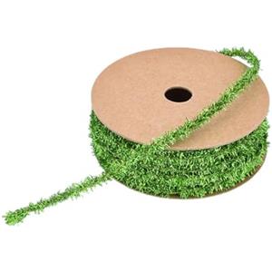 BrightGlow Ghirlanda di tinsel natalizia, sottile, mini ghirlanda di tinsel natalizie, nastro decorativo lucido, sottile, per regalo, albero di Natale, 8 mm, verde, 1 yard