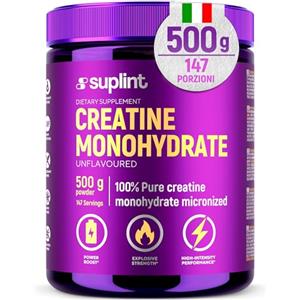 SUPLINT Polvere di Creatina Monoidrato 500 g - 147 Porzioni - 100 % Creatina Monoidrato Pura - Qualità Micronizzata - Vegano, Senza OGM - Integratore Sportivo per Forza, Muscoli & Recupero (1 Pack)