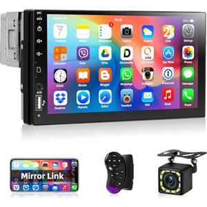Motorsi Autoradio 1 Din con Bluetooth, Motorsi 7 Pollici Radio Stereo Auto con Schermo USB FM AUX TF Controllo del Volante Collegamento Mirror per Telefono Android/iOS + Telecamera Posteriore