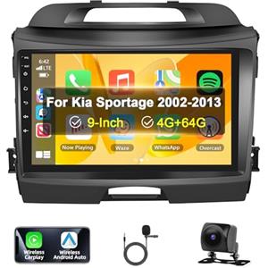 Motorsi 4GB+64GB Carplay Autoradio per Kia Sportage 2010-2016, 9" Android Radio con Wireless Android Auto GPS WiFi Hifi Bluetooth 5.0 RDS FM Navigazione 2USB SWC Canbus+AHD Telecamera Posteriore+MIC