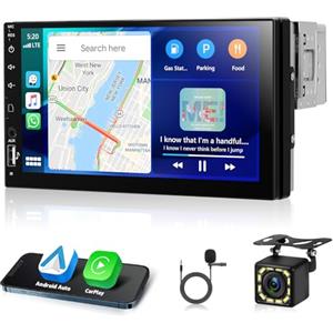 Motorsi Bluetooth Autoradio 1 Din con Wireless Carplay, Motorsi 7" LCD Android Auto Car Stereo, MirrorLink, FM, USB, Retroilluminazione Colorata, Siri/G00gle Assistente Vocale + Telecamera Posteriore