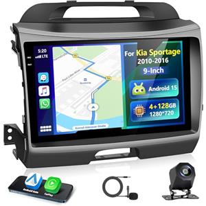 Motorsi 4G+128G Carplay Autoradio per Kia Sportage 2010 2011 2012 2013 2014 2015 2016 con Wireless Android Auto Touchscreen da 9 Pollici GPS Navigation/WiFi/FM/RDS Radio/SWC/Canbus/Bluetooth/EQ+Camera