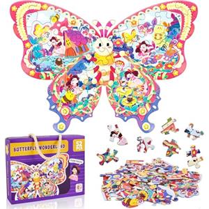FORMIZON FORMIOZN Puzzle per Bambini, 52 Pezzi Puzzle Bambina Jigsaw, Puzzle Rotondo Per Bambini, Ragazza Ragazzo Regalo Puzzle, Educativo Giocattoli 3 4 5 6 7 8 9 Anni (Farfalla)