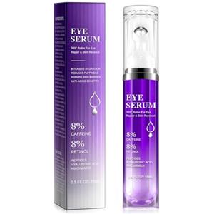 leyosger Siero per Contorno Occhi con 8% di Caffeina, Con 360° Roller Ball, Acido ialuronico puro e caffeina, Per Occhiaie e Borse, Rughe e Linee Sottili, 15ML