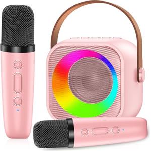 MicQutr Macchina Karaoke con 2 Microfono, Karaoke Portatile Bambini con Altoparlante Bluetooth, Microfoni Wireless Giocattolo Elettronico per Cantare, Regalo Bambina per Party, Compleanni, Feste