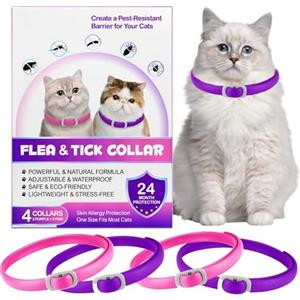 VFjVlVdG Collare Antiparassitario per Gatti, Collare Antipulci Gatto - 24 Mesi di Protezione Effettiva (4 Pezzi) (Viola + Rosa, 4 Pezzi)