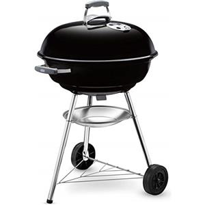 Weber Compact Kettle BBQ a carbone, sup. cottura Ø 57 cm, barbecue con coperchio e caldaia smaltati in porcellana, supporto a tre gambe e ruote, sup. cottura cromata - Nero (1321004)
