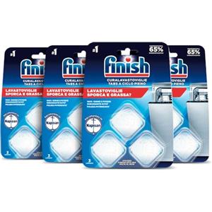 Finish Cura lavastoviglie a Ciclo Pieno, 4 Confezioni da 3 Pastiglie di Cura Lavastoviglie, Additivo per una Lavastoviglie Pulita dai Residui di Grasso e Sporco