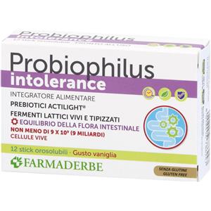 FARMADERBE PROBIOPHILUS INTOLLERANCE - Integratore Alimentare con Fermenti Lattici e Frutto-Oligosaccaridi, 12 Stick Pack