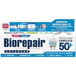 Biorepair, Dentifricio Advanced Protezione Completa 50+, Per Adulti Over 50, Con MicroRepair, Probiotici e Estratti Antiossidanti, Senza Fluoro, 75ml