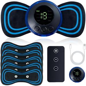 SGZIOO Massaggiatore Cervicale Elettrico, EMS Massaggiatore Elettrico per Il Collo, con 8 Modalità, 19 Intensità, Telecomando, per Spalle, Schiena e Addome