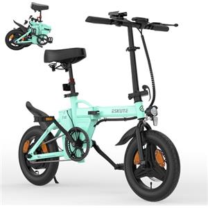 ESKUTE F100 Bici Elettrica Per Adulti, 14" Pieghevole Bicicletta Elettrica, Batteria 36V 9Ah, 25 km/h & Autonomia 35-60 km, Display LCD, Supporto USB, Sella Ergonomica, Ebike per Pendolari Urbani