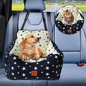 NUKied Seggiolino auto per cani,Seggiolino da viaggio per cani,Seggiolino Auto per Cani di Piccola e Media Taglia,Comodo e Sicuro,può Essere smontato e Pulito Facilmente (Beige, Medio)