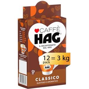 cafe HAG Hag - Caffè Macinato Decaffeinato Gusto Classico - Miscela caffè per Moka - 12 confezioni da 250 gr (totale 3 kg)