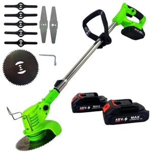 MF artSHOP Decespugliatore Elettrico 48V, Tagliaerba a Batteria con Lame in Acciaio e Disco Sega, Multifunzione Regolabile con 2 Batterie, Manico in Alluminio, per Giardino e Arbusti