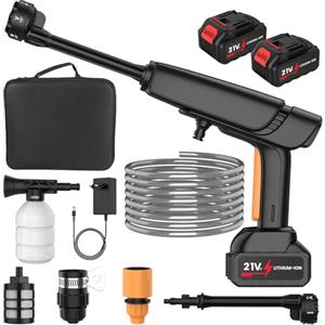 IERAKOR Idropulitrice a Batteria 50 Bar, Idropulitrice Portatile con 2 x 3.0 Ah Batterie, 6 In 1 Ugello, 2 Livelli di Pressione Regolabile, 6 L/min, Motore Brushless, per Auto, Giardino, Pavimenti e Esterni