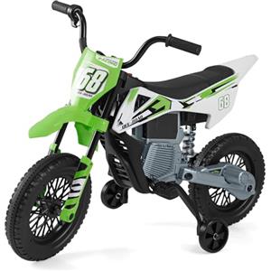COSTWAY 12V Moto Elettrica per Bambini, Motorino Elettrico con Ruote di Allenamento Rimovibili, Sospensione a Molla, Musica e Connessione Wireless, Motocicletta Cavalcabile per 3-8 Anni (Verde)