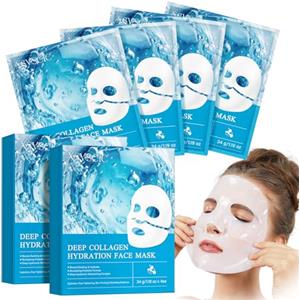 Feeliville Collagen Real Deep Mask confezione, Maschera Collagene Viso, Overnight Firming Mask, Maschera Idratante, Riduce le Linee Sottili e le Rughe, Minimizzare i Pori, Migliorare l'elasticità (8PCS)