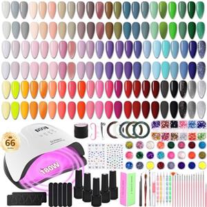 Milai 66 Colori Kit Semipermanente Unghie Completo con 180 W UV Lampada,Set Smalto Semipermanente Unghie,Kit Unghie Gel Completo,5Pz Base Top Coat Gel Polish,Nail Art Set Manicure per Decorazione 3D