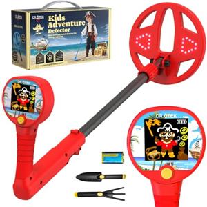 DR.ÖTEK Metal Detector Bambini, Schermo a Colori Innovativo, Piastra da 17 cm con Luce LED, Design Leggero e Regolabile, Impugnatura Morbida, Regalo Perfetto per Bambini dai 3 ai 12 Anni,Rosso