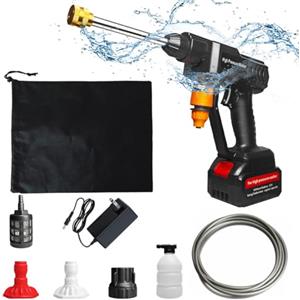 RNSSEZ Pistola di lavaggio ad alta pressione senza fili, alimentata da batteria ad alta pressione a batteria, lancia in schiuma di neve, tubo da 5 m, ugello di spruzzatura regolabile-1 batterie da 3,0 Ah