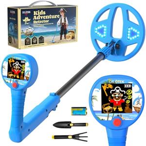 DR.ÖTEK Metal Detector Bambini, Schermo a Colori Innovativo, Piastra da 17 cm con Luce LED, Design Leggero e Regolabile, Impugnatura Morbida, Regalo Perfetto per Bambini dai 3 ai 12 Anni,Blu