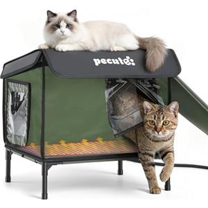 Pecute Cuccia Gatto Esterno con Tappetino Riscaldante per Gatti, Protezione Dal Freddo Casetta Gatto Randagi Esterno Impermeabile, Porta di Fuga Sicura, Robusto, Facile da Installare, Spazio Espande