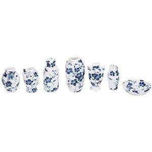 Tnfeeon Set di Vasi per Decorazione di Case per Bambole 7 Pezzi, Simulazione di Porcellana Blu E Bianca di Simulazione Squisita 1:12 Dollhouse