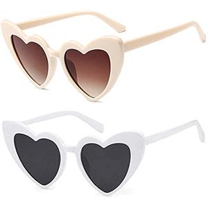 JFAN Occhiali Da Sole Cuore Donna Unisex Vintage Moda Cat Eye Occhiali A Forma Di Cuore Personalità Eyewear Taglia unica Beige+Bianco