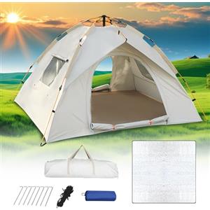 HouYa-Tec Tenda Campeggio 2-4 Posti Con Cuscinetto Antiumidità,Tenda da Campeggio,Tenda Pop Up,Ultraleggero, Protetto Dai Raggi UV, Impermeabile, Isolante, per lo Zaino in Spalla, Escursionismo e Altro Ancora