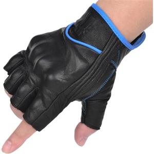 Harssidanzar Guanti da moto da uomo in pelle di capra GM037EU, Nero/Blu, taglia L
