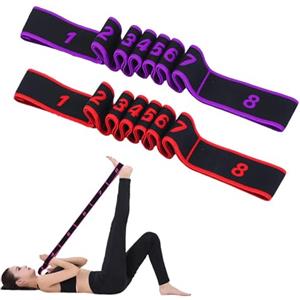 Flyicloud 2Pcs Elastico Fasce di Resistenza, Cinghia Yoga con 8 Passanti, Fascia Elastica Fitness, Stretching Band per Allenamento, Danza, Stretching, Pilates, Yoga