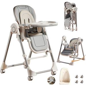 Magic ZC Pelle PU Seggiolone per Bambini Sedia da Pranzo per Multifunzionale Pappa Regolabili Convertibile Pieghevole con Doppi Vassoi Staccabili e Ruote (X8121 Grey)