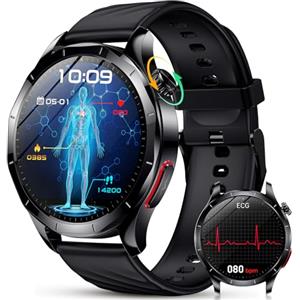 YUPENG Smartwatch Uomo con ECG/HRV/Acido Urico/????li????e????ia/Lipidi,1.43" AMOLED Orologio 24H Pressione Sanguigna, Cardiofrequenzimetro, Sonno, Chiamate, SOS, IP68 Fitness Tracker per Android e iOS