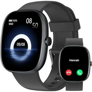 HUAKUA Smartwatch Uomo Donna Risposta Chiamate Orologio Contapassi Cardiofrequenzimetro da Polso Saturimetro Sonno Calories Smart Watch per Android iOS Orologio Fitness Sportivo Impermeabile IP68 Nero