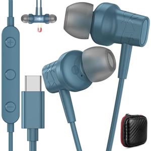 AIAUXAI Cuffie USB C per Samsung Galaxy S25 S24 S22 Ultra A55 Cuffie Magnetiche Auricolari con Filo e Microfono per iPhone 16e 16 Pro Max 15 Auricolari In-Ear per Huawei Xiaomi con Interfaccia Type C