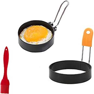 XINGSUI Anello per frittata rotondo antiaderente 2PCS con manico in silicone, strumento di cottura per frittata in ferro (pennello per olio gratuito)