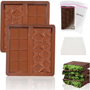 XIKAYA Stampo torrone, Stampo per cioccolato profondo, Stampo silicone cioccolato, Con spatola e sacchetto, Per cioccolato, torta, gelatina (forma di quadrato, senza BPA, 2 pezzi)